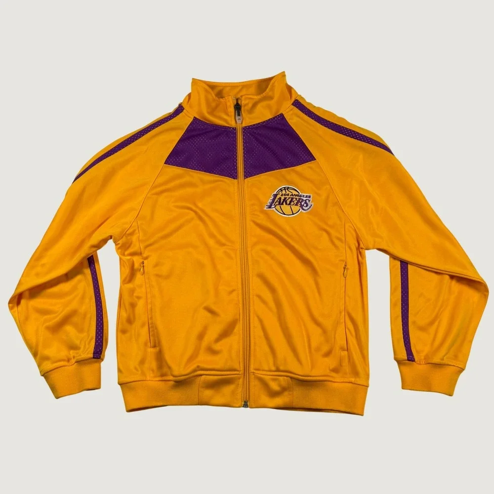 Majestic NBA Los Angeles Laker Track Jacket Gold Purple Youth Size M Full Zip